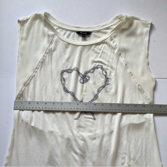 RW&CO  Nautical Ivory Top Cap Sleeve Heart Graphic TShirt Tee Stretch Tunic Sz M - Picture 7 of 11